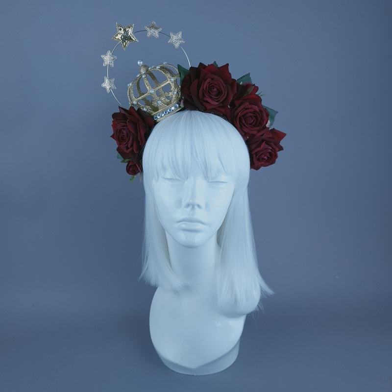 Ave Maria Red Rose & Halo Crown Headdress