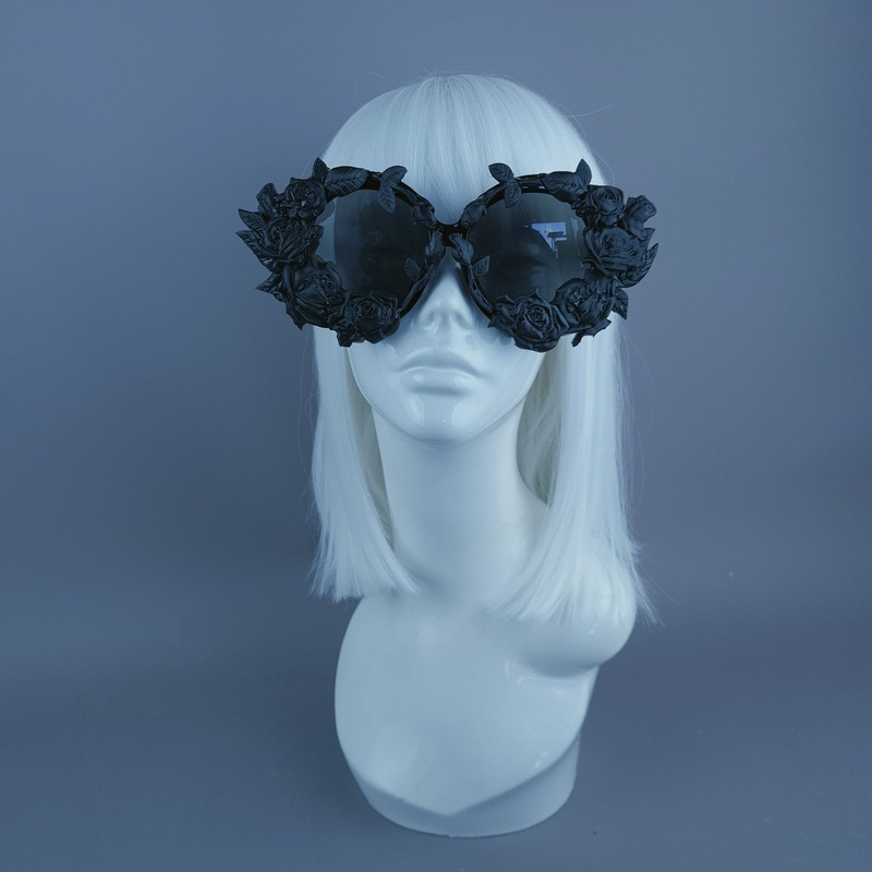 Briar Black Roses Oversized Round Sunglasses
