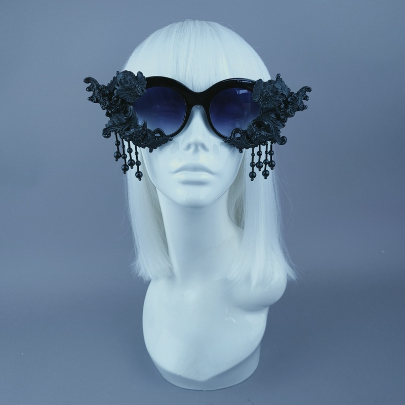 Calista Black Cherub Filigree Beading Sunglasses