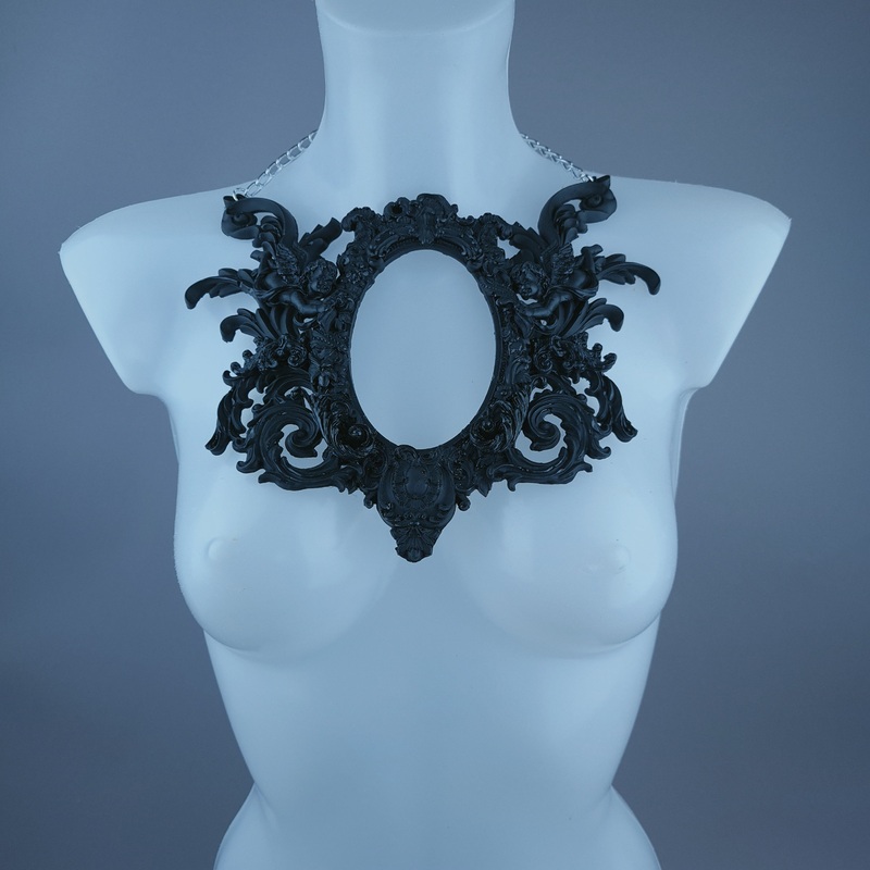 Carminia Black Filigree Cherub Frame Neckpiece