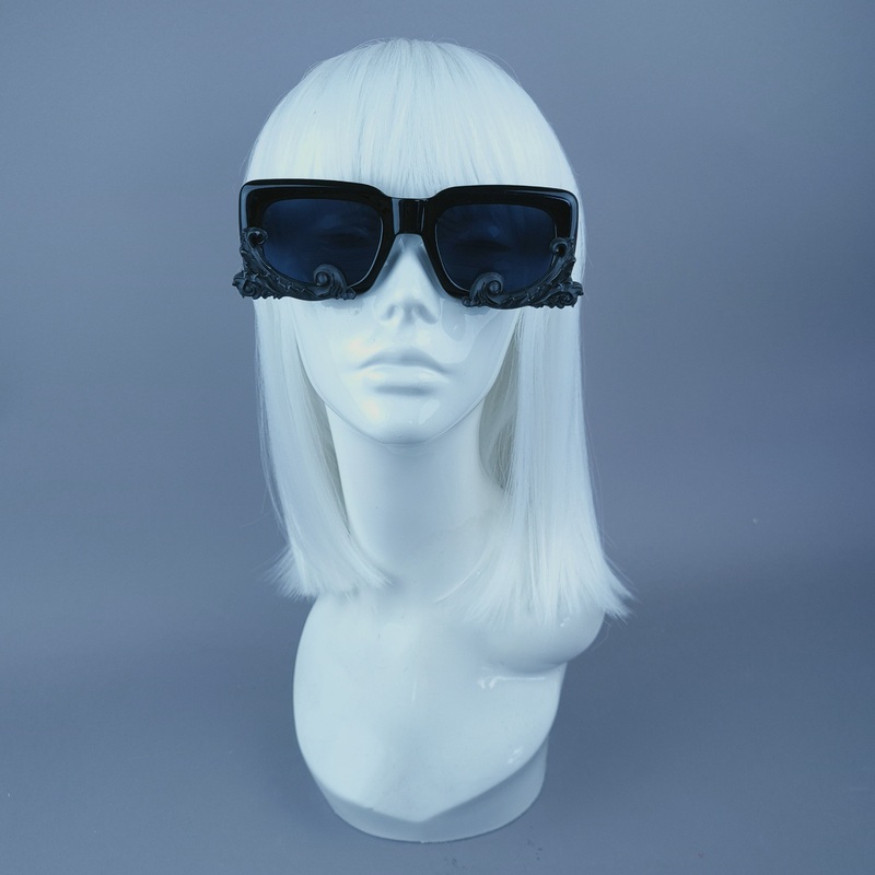 Damienne Black Filigree Unisex Square Sunglasses