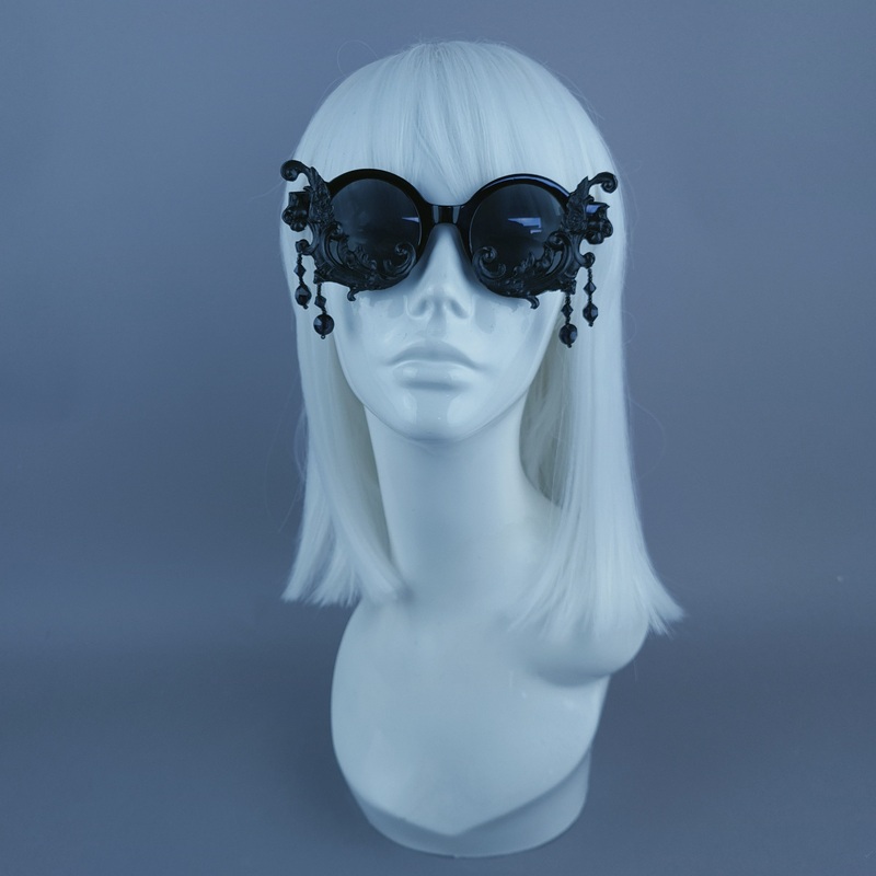 Dracul Small Black Filigree & Beading  Round Sunglasses
