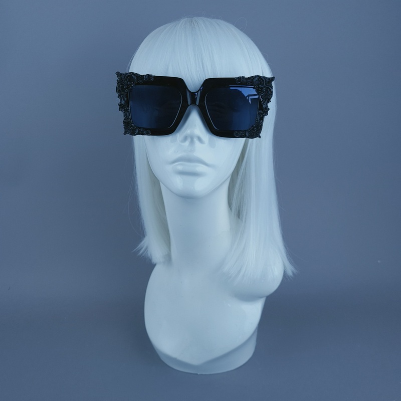Dram Black Filigree Unisex Square Sunglasses