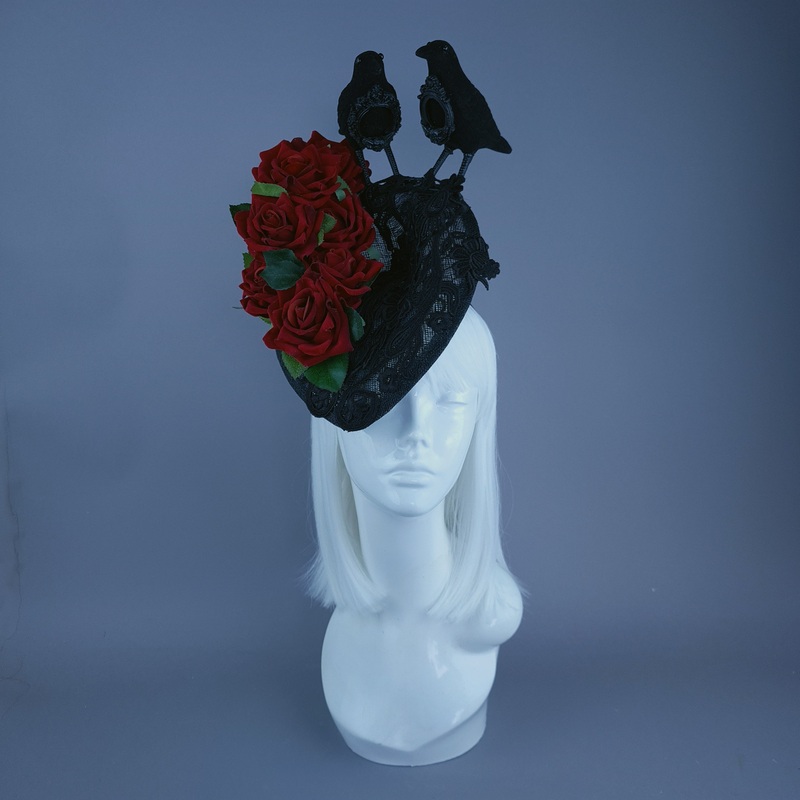 Drusilla Crows, Red Rose & Lace Fascinator Hat Headdress