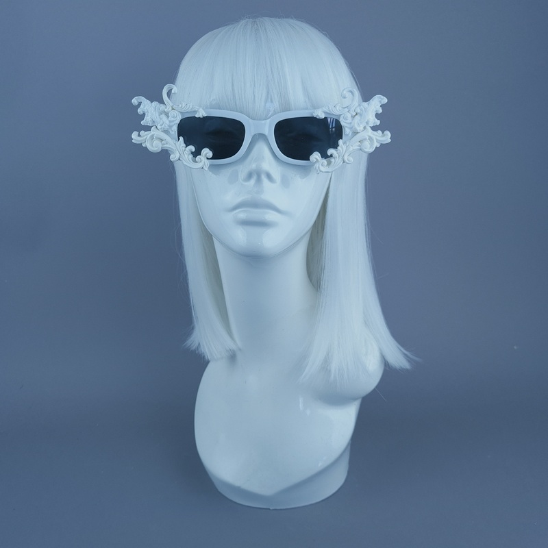 Hades White Filigree Unisex Square Sunglasses