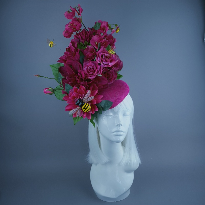 Julane Pink Flower & Bee Statement Fascinator Hat