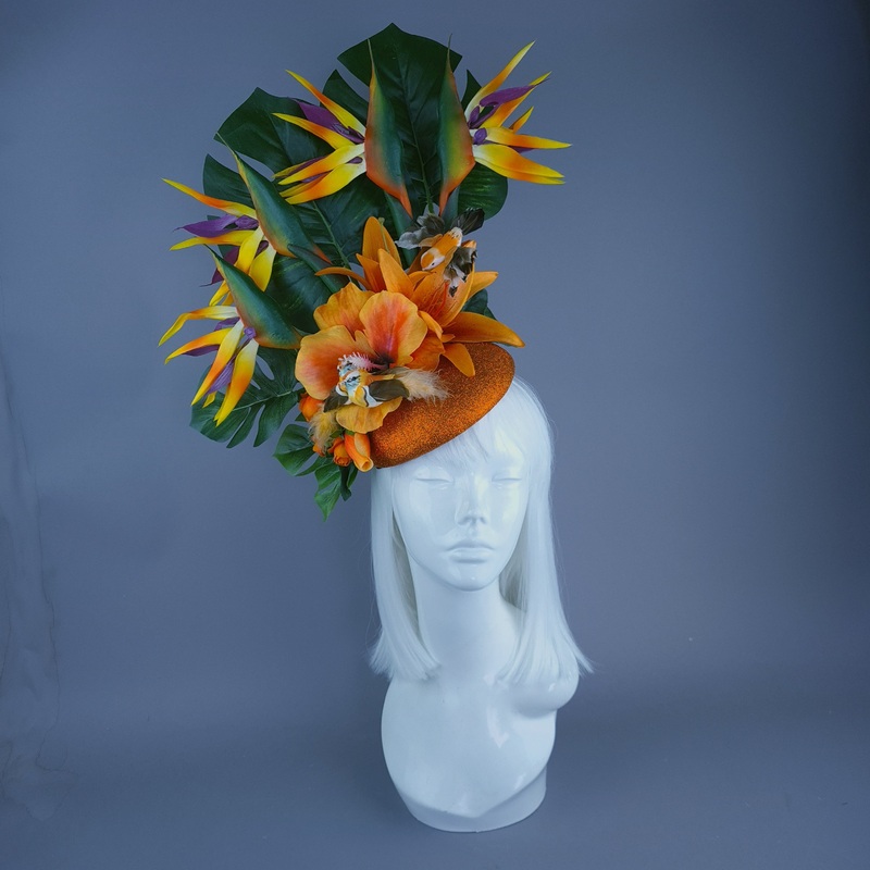 Paradise Tropical Orange Flower & Birds Fascinator Hat Headdress
