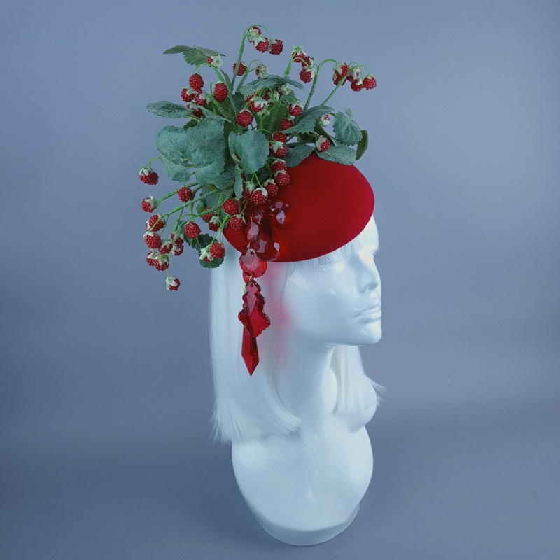 Raspberry Patch Red Rasberries & Jewel Fruit Food Fascinator Hat