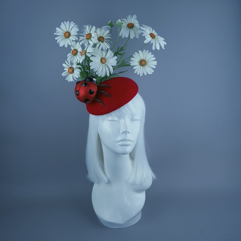 Serenum Red Ladybird & White Daisy Fascinator Hat Headdress
