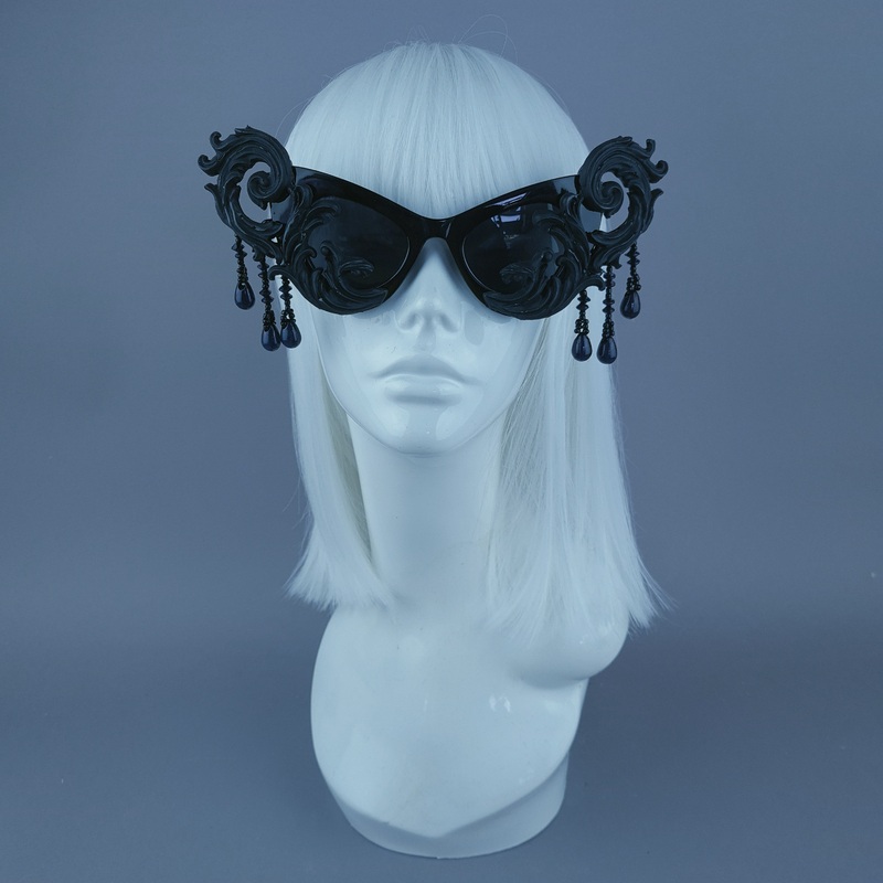 Serilda Black Filigree Beading Catseye Sunglasses
