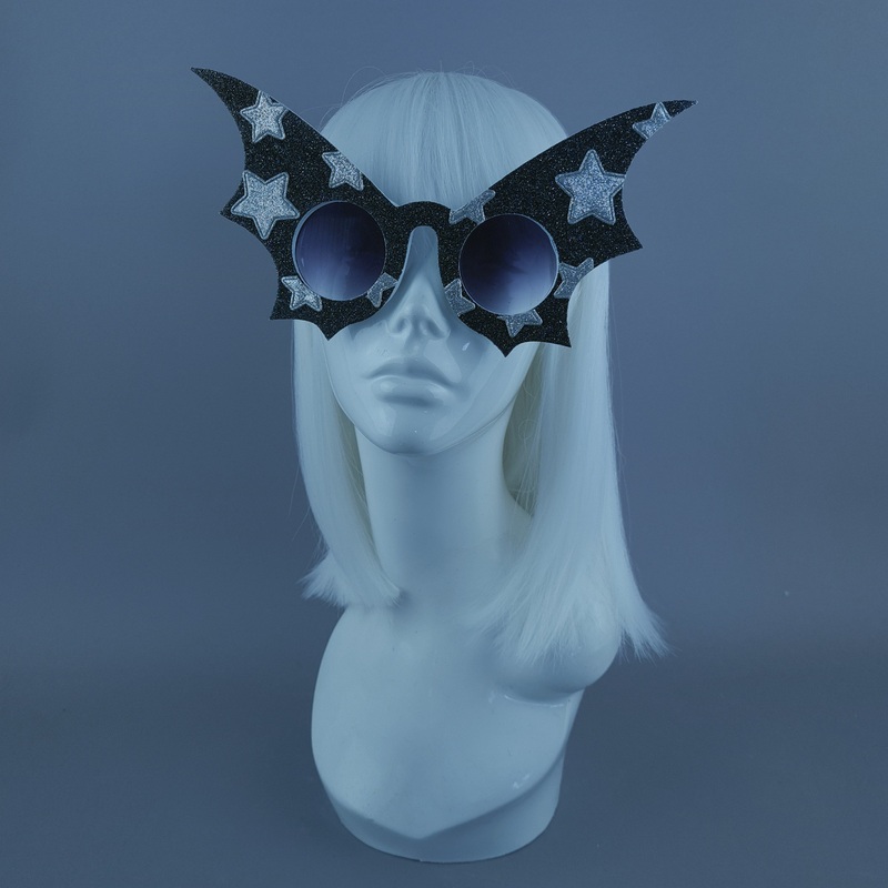 Starry Night Flier Black Glitter Star Bat Wing Sunglasses