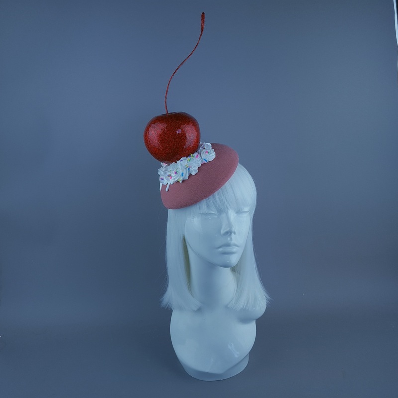 Taso Giant Cherry Cupcake Pink Food Fascinator Hat