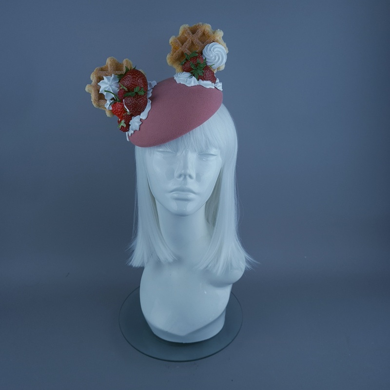 Waffles Strawberries & Cream Ear Food Fascinator Hat