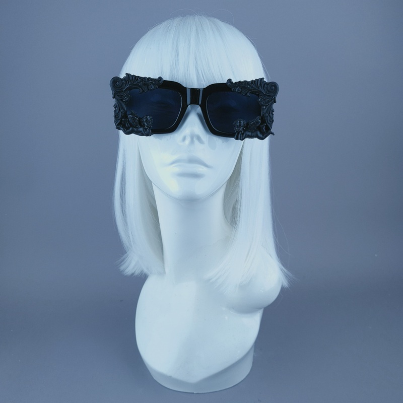 Zenon Black Filigree Cherub Unisex Square Sunglasses