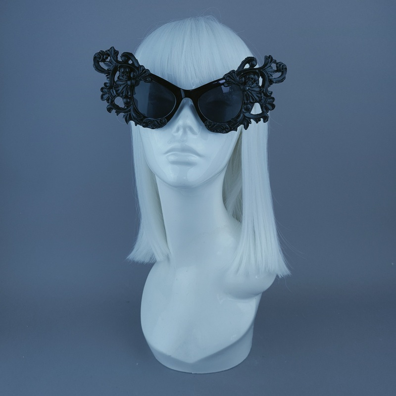 Ziva Black Filigree Skull Catseye Sunglasses