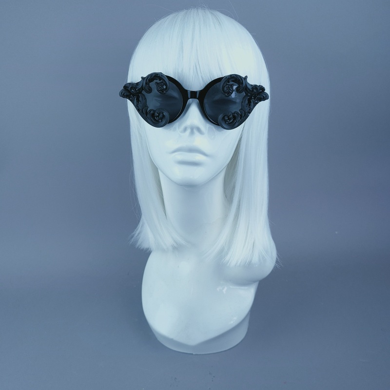 Zubair Small Black Filigree Round Sunglasses