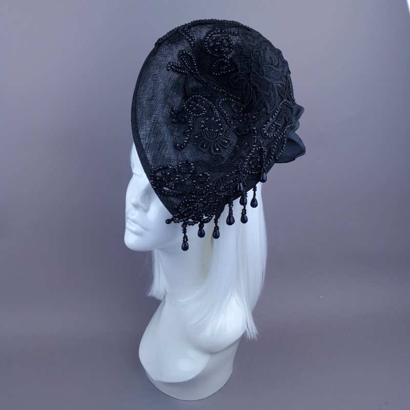 Abnoba Black Crystal Lace Fascinator Hat