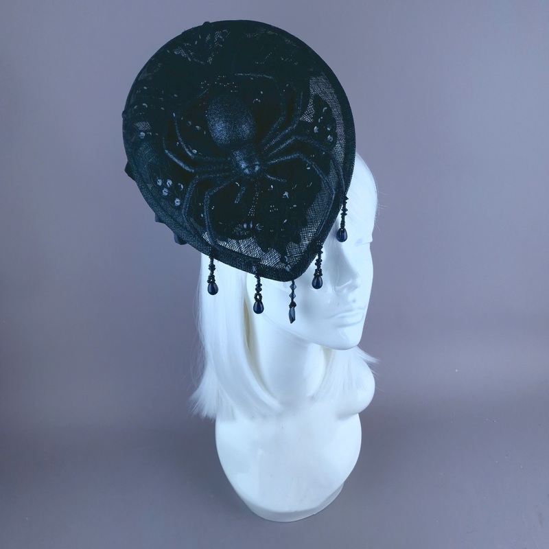 Araignee Black Glitter Spider Lace Fascinator Hat