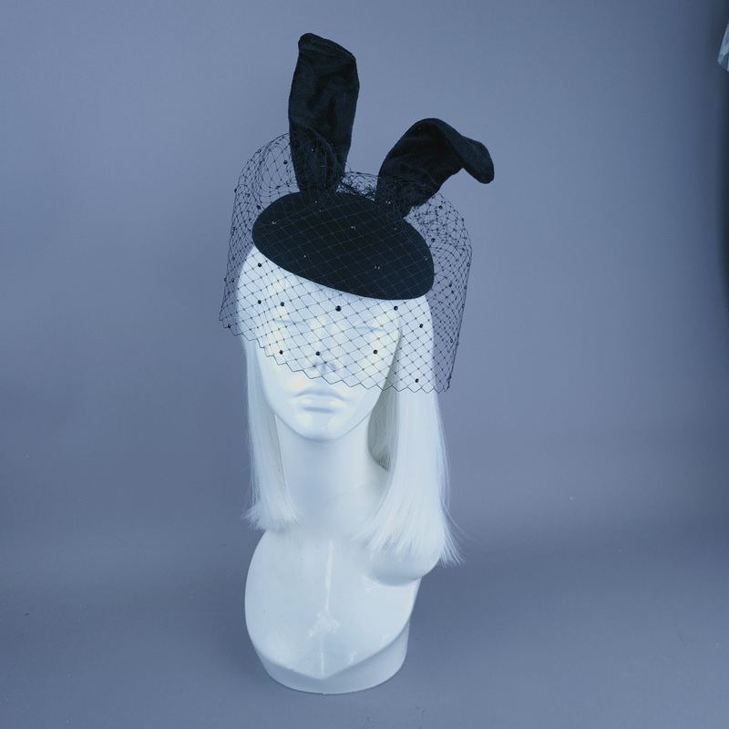 Bad Bunny Black Rabbit Ear Veil Fascinator Hat