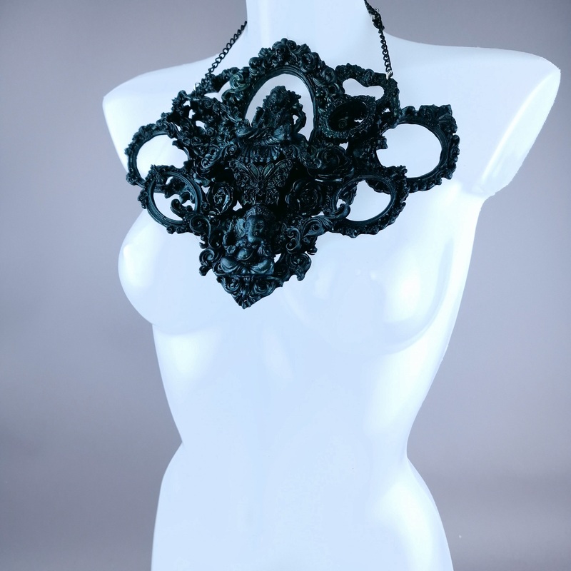 Diao Black Teal Filigree Ganesh Frame Neckpiece