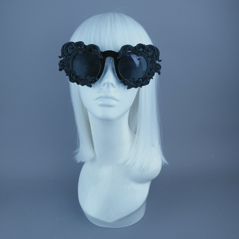 Elandra Black Baroque Skull Filigree Sunglasses