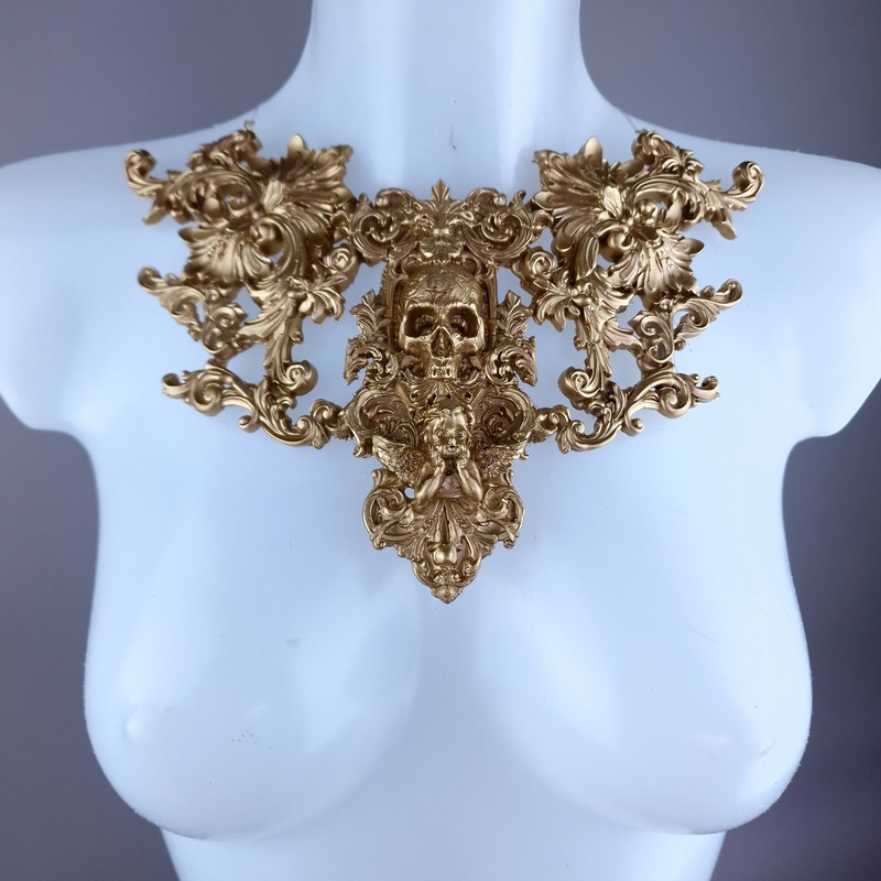 Kacela Gold Skull, Cherub & Filigree Neckpiece