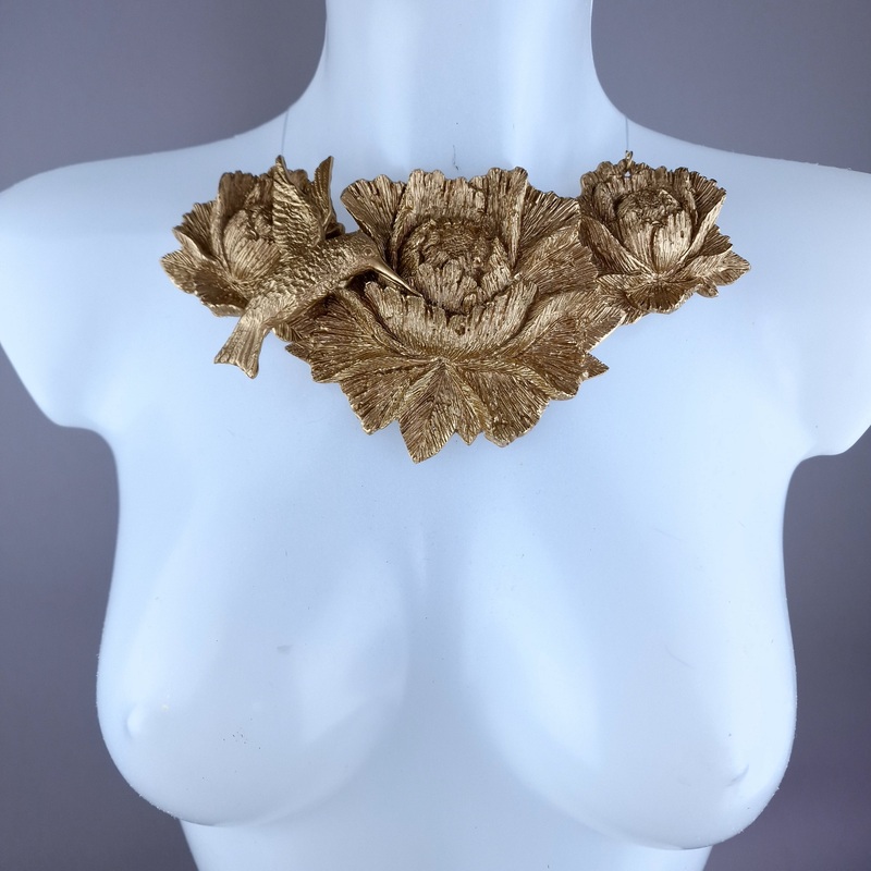 Raysel Gold Rose & Hummingbird Necklace