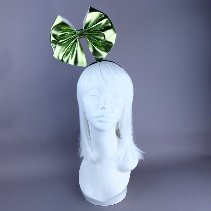 Shirley Metallic Lime Green Bow Headpiece