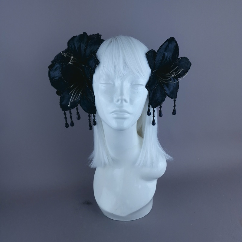 Zira Black Flower Beading Headdress Fascinator