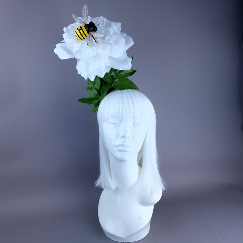 Alette Huge White Flower & Bee Headpiece