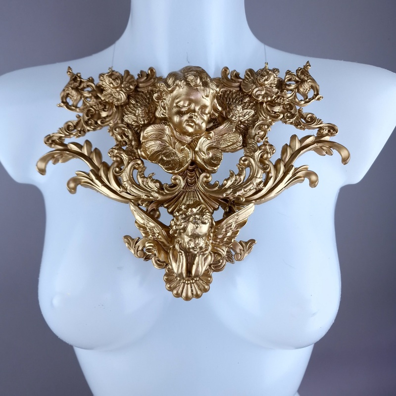 Angelina Gold Cherub & Filigree Neckpiece