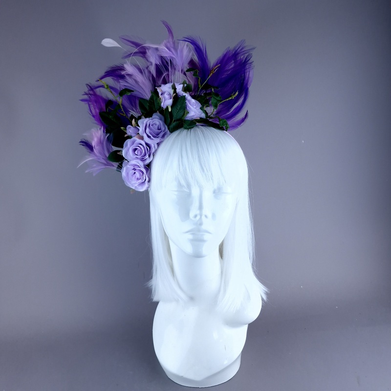 Aniela Purple Rose & Feather Headdress