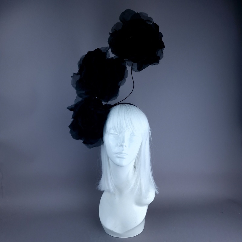 Arella Large Black Flower Headpiece
