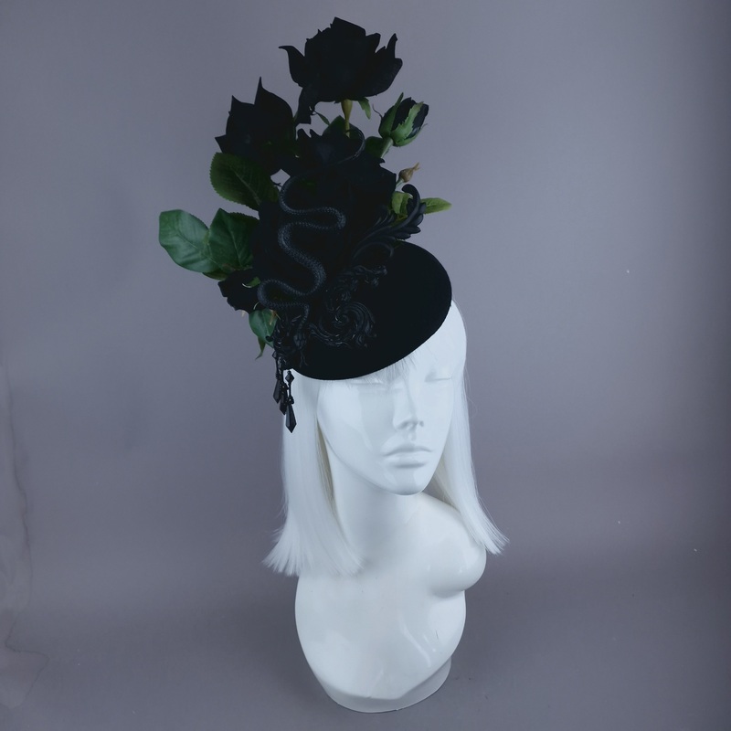 Asura Black Roses, Snake & Filigree Fascinator Hat