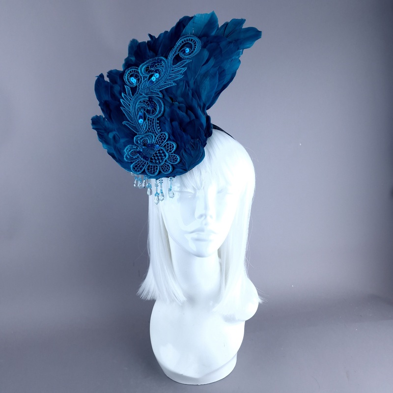 Aves Teal Feather Headdress Fascinator Hat