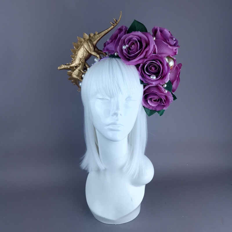 Bebe Dinosaur, Pearls & Purple Rose Headdress