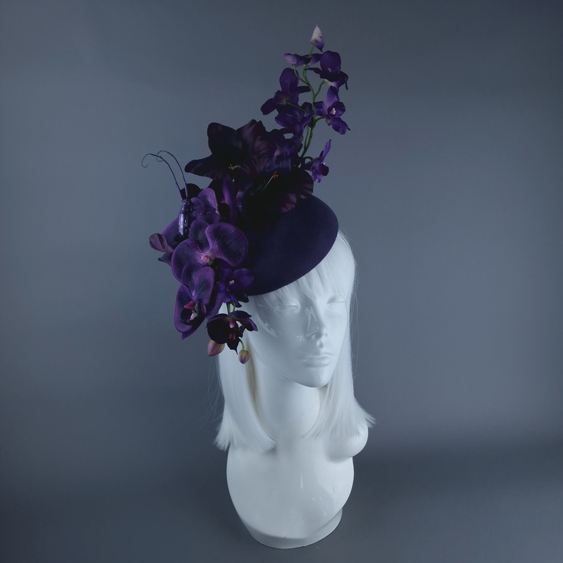 Bibi Purple Orchid & Beetle Fascinator Hat