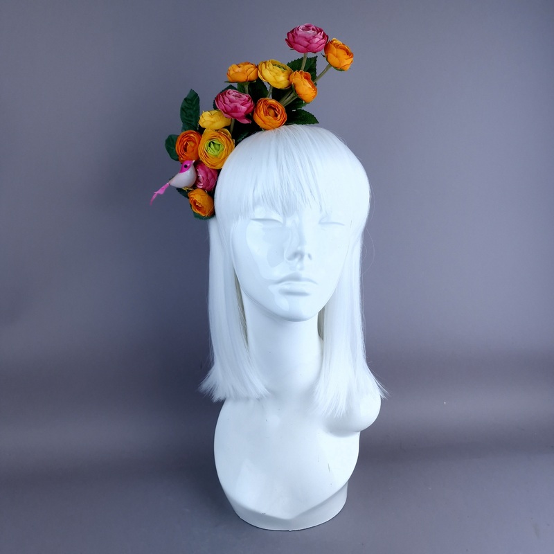 Circe Colourful Flower Headpiece with Little Bird
