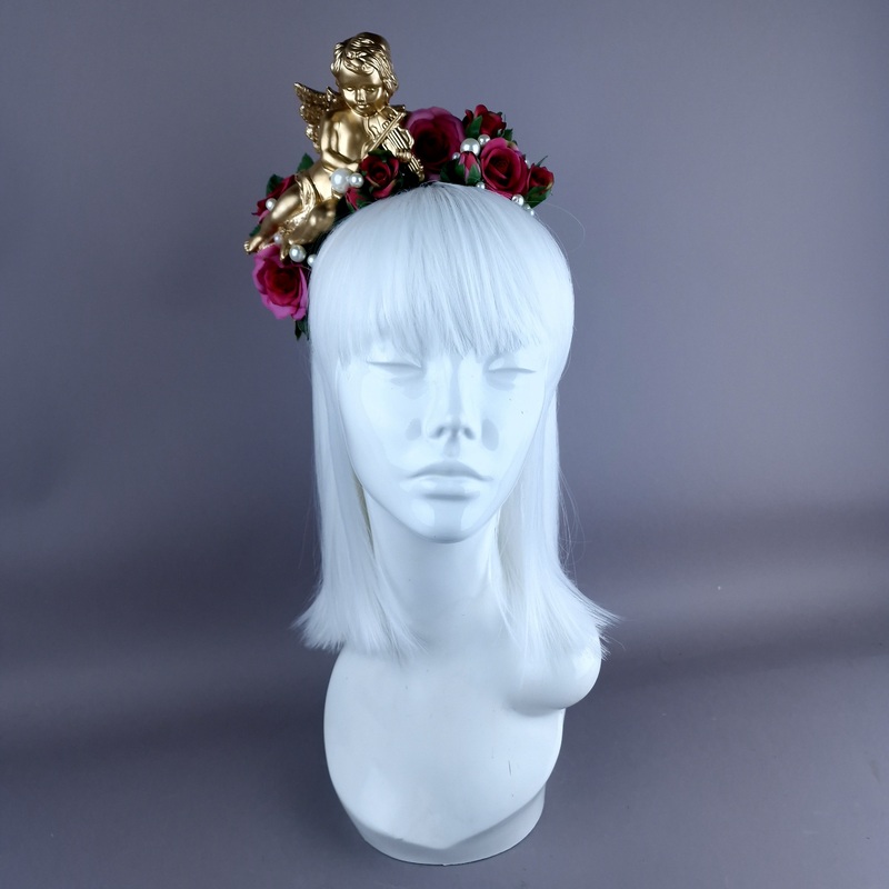 Damienne Gold Cherub Pink Roses Flower Crown