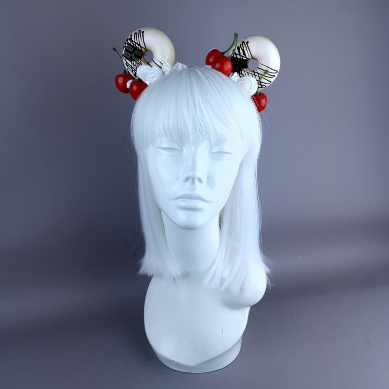 Delish White Donut Ear, White Icing, White Headband Headpiece