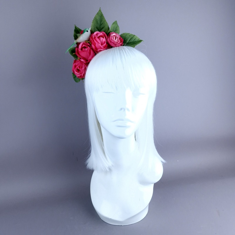 Eirene Bird & Pink Roses Flower Headpiece