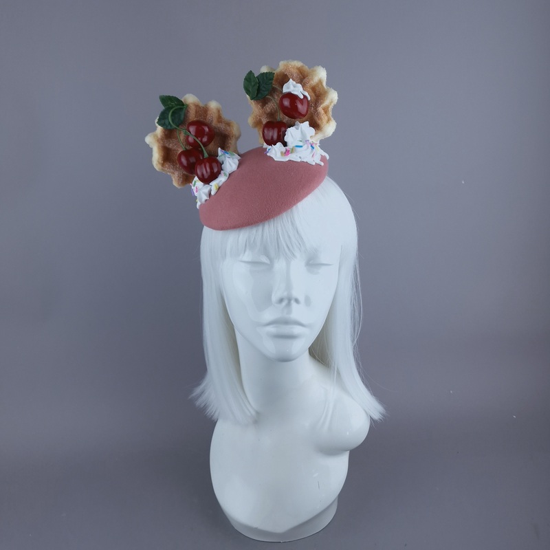 Mon Vilain Cherries & Cream Waffle Ear Food Fascinator Hat
