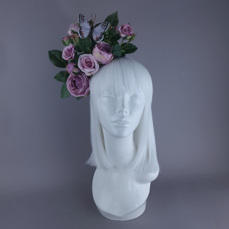 Oria Light Purple Roses & Butterfly Flower Crown