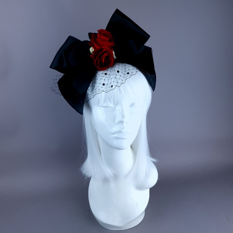 Raizel Red Rose Bow & Veil Headdress