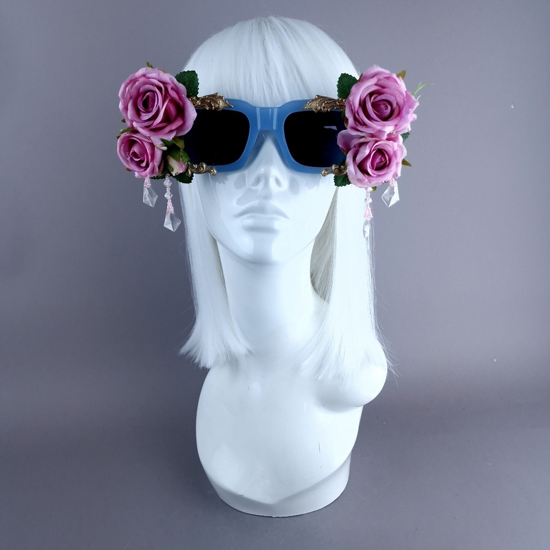 Raysel Pink Rose, Filigree & Beading Blue Sunglasses