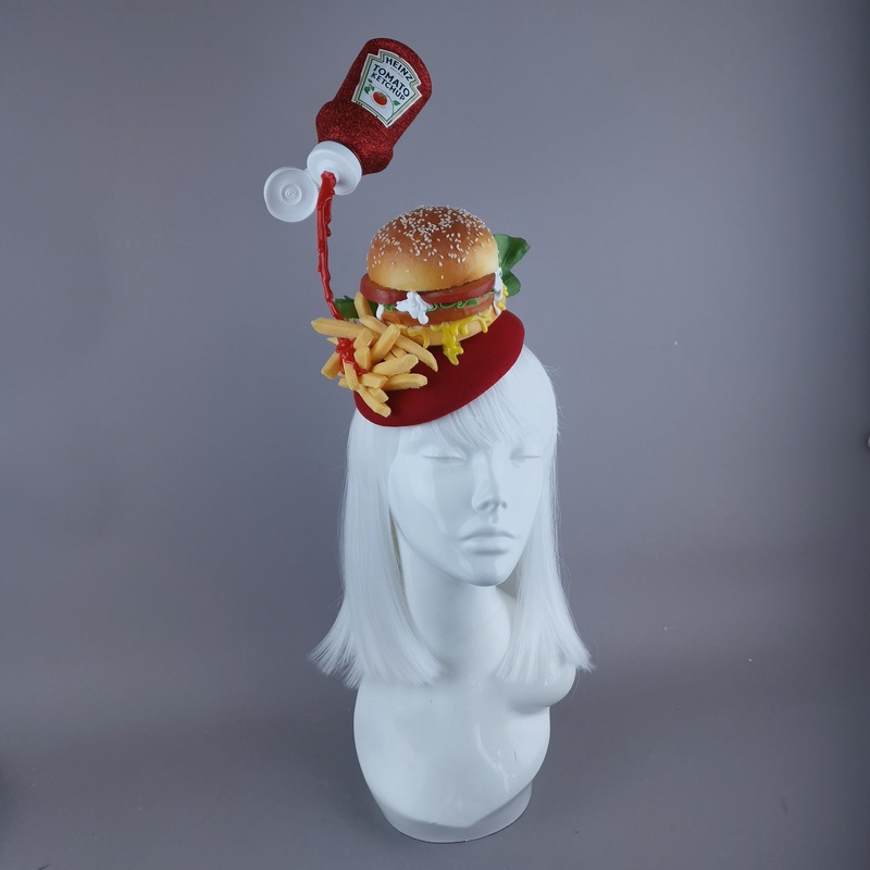 Royale with Cheese Burger & Chips Food Fascinator Hat Headdress