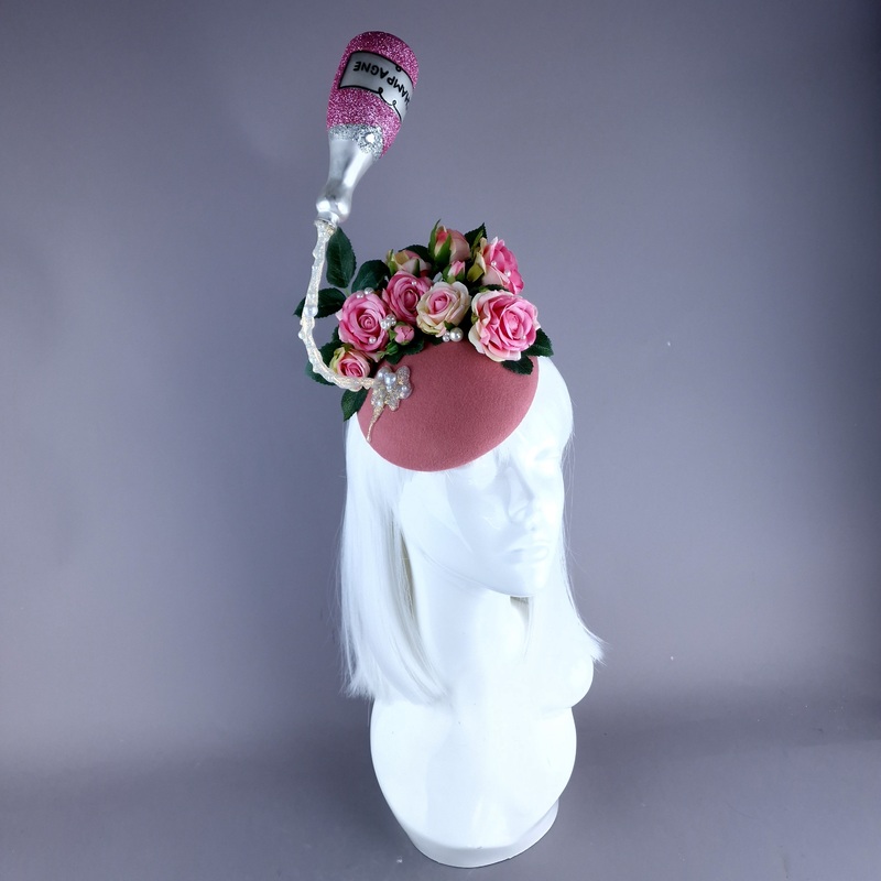 Soiree Pink Champagne, Roses & Pearls Fascinator Hat