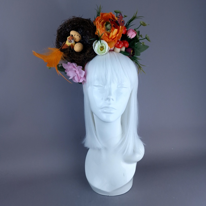 Spring Has Sprung Orange Birds Nest Flower Crown