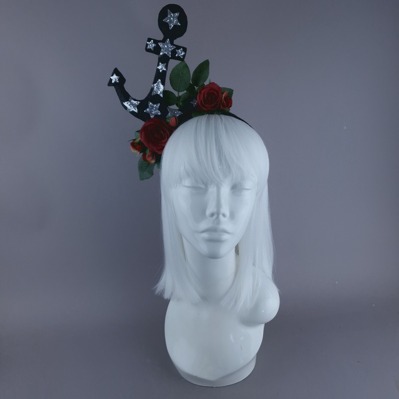 Umiko Black Anchor with Red Roses Headpiece