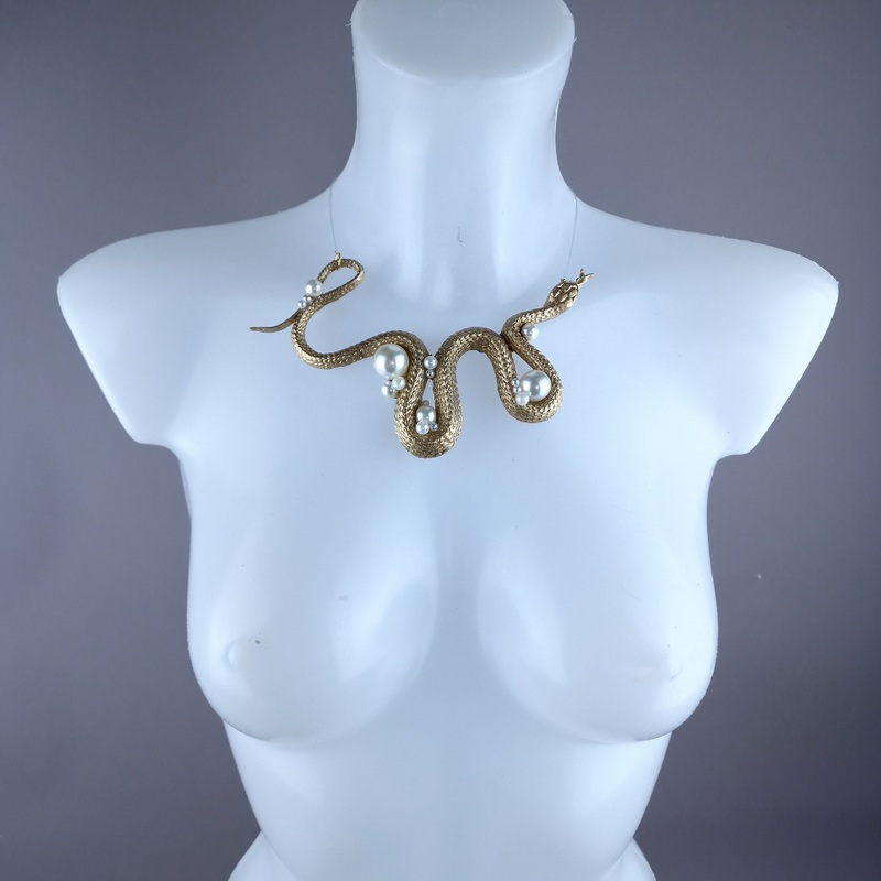 Venom Gold Snake & Pearls  Necklace